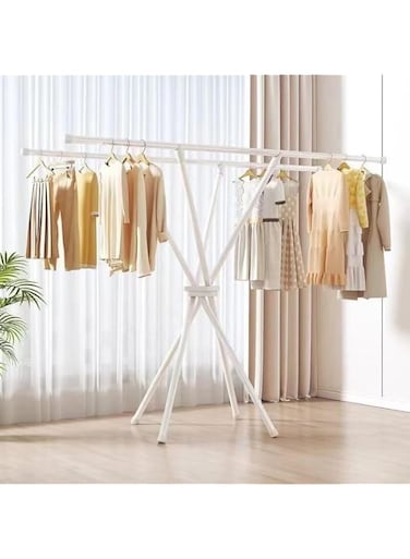 Solerconm Portable Space Saving Large Capacity 2 Poles Laundry Drying Rack Foldable Clothes Drying Laundry Rack (White, 135 x 46 x 126 CM)