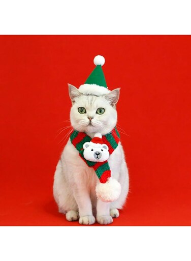 YWhalep 2 Pack Cat Collar Christmas Cat Santa Hats with Scarf and Collar Set, Christmas Hat Xmas Cat Outfit for Cats Small Dogs Puppy Christmas Accessories