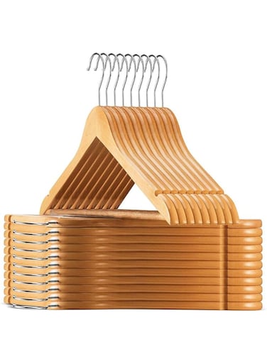 BPA Wooden Suit Hangers With Non Slip Pants Bar,Smooth Finish Solid Wood Coat Hanger 360 Swivel Hook And Precisely Cut Notches For Camisole, Jacket, Pant, Dress Clothes (20 Pack)