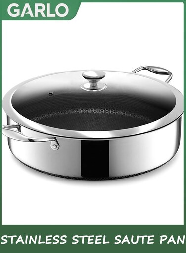 Tri-Ply Stainless Steel Saute Pan,Hybrid Nonstick Saut&Atilde;&copy; Pan and Lid, Chicken Fryer,6.6L Dishwasher and Oven-Safe, Compatible with All Cooktops