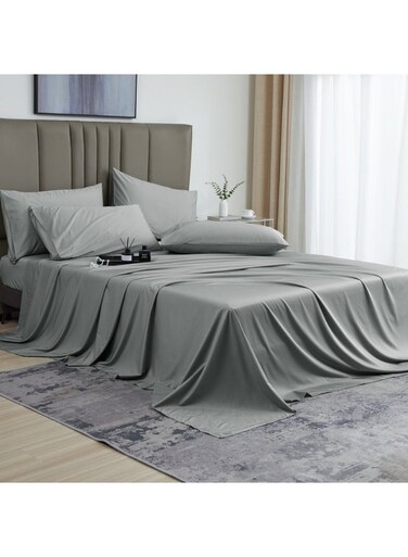 Home 3 Piece 100% Rayon Derived from Bamboo Cooling Twin Size Bedding Sheet Set, Luxury Silky Soft Breathable for Hot Sleeper, Includes 1 Fitted Sheet (100 cm x 190 cm) with 40 cm deep pocket,1 Flat Sheet (165 cm x 255 cm) and 1 Standard Pillowcase (50cm x 75cm), Grey