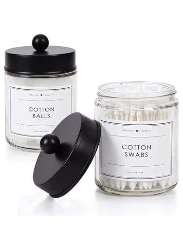 Fohome Acrylic Cotton Swab Holder, Qtip Holder Dispenser for Cotton Ball, Cotton Round Pads, Clear Plastic Bathroom Jar with Lid for Cotton Ball, Cotton Swab, Floss, Bathroom Canister Jar (2 Pack)