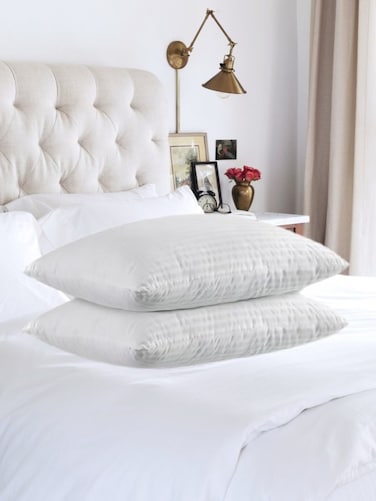 MAXQON Set of 2-Bed Pillow Striped White Hotel Standard Extra Soft Microfiber Anti Allergic&amp;Anti-bacterial,  Size(50x70CM)