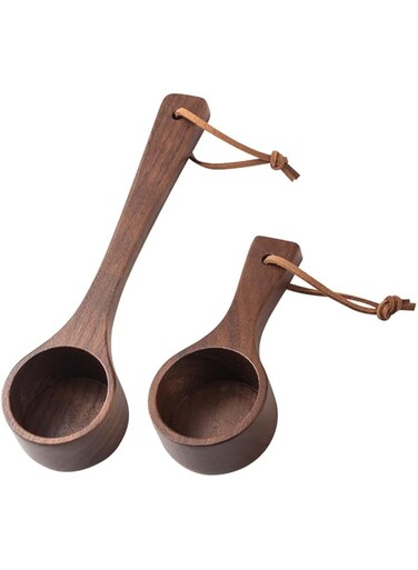 nalaina 2 PCS Coffee Measuring Spoon, Wooden Coffee Scoop, Measuring Tablespoon, Walnut, Capacity 10g, Short and Long Handle Coffee Scoop for Coffee Beans, Powder, Spices, Tea, Kitchen Accessories