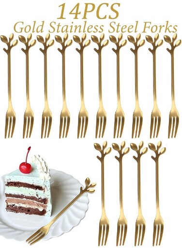 Pcs Gold Stainless Steel 4.7 Inch Dessert Fruit Forks Food Grade Tableware Flatware for Demitasse Stirring Mini Salad Cake Appetizer for Home Dining Eid Gathering Party Wedding Bridal Shower Cafe Bar