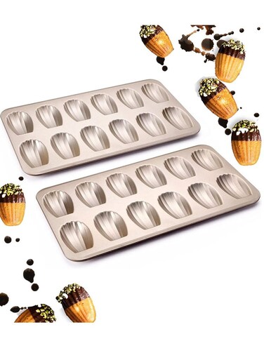 PCS Madeleine Mold Cake Pan, 12-Cavity Shell Shape Madeline Bakeware, Nonstick Madeleine Mold Cake Pan for Oven Baking, Gold