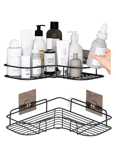 Sulfar 2Pcs Corner Shower Shelves,Self Adhesive No Drilling Wall Mounted Shower Storage Shelf Organizer For Your Bathroom, Kitchen And Toilet,Iron Art,Black