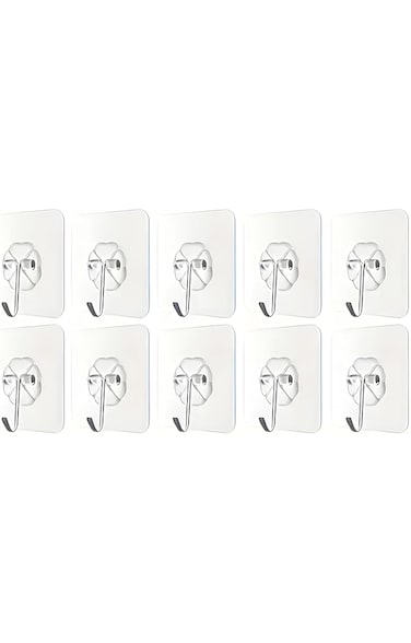 Clear Adhesive Hooks Set &ndash; 10 Pieces, Multi-Purpose Non-Slip, Odorless Kitchenware Hooks for Home &amp; Office Organization