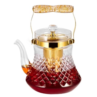 1500ml Glass Teapot with Golden Lid &amp; Handle, Heat Resistant Tea Kettle for Serving Tea