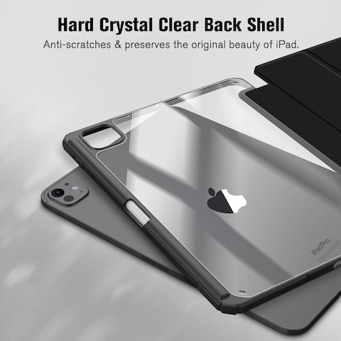 MobiStore Hybrid Slim Case for iPad Pro 11-inch M4 (2024) (Model Number: A2836/A2837/A3006) - [Built-in Pencil Holder] Shockproof Protective Cover with Clear Transparent Back Shell, Black