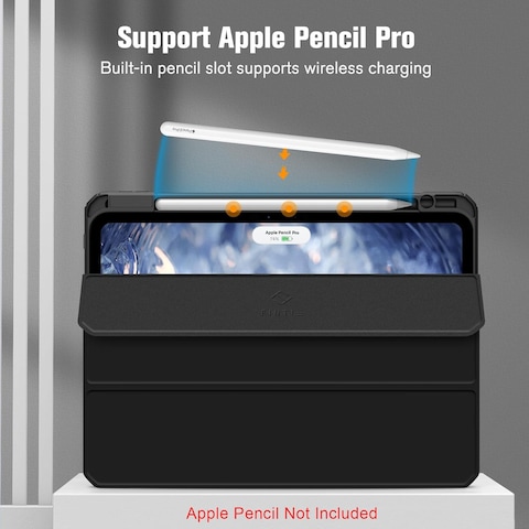 MobiStore Hybrid Slim Case for iPad Pro 11-inch M4 (2024) (Model Number: A2836/A2837/A3006) - [Built-in Pencil Holder] Shockproof Protective Cover with Clear Transparent Back Shell, Black