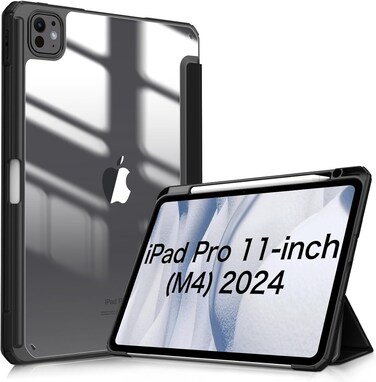 MobiStore Hybrid Slim Case for iPad Pro 11-inch M4 (2024) (Model Number: A2836/A2837/A3006) - [Built-in Pencil Holder] Shockproof Protective Cover with Clear Transparent Back Shell, Black