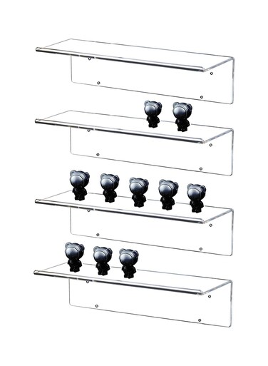 15.8 Inch Acrylic Invisible Floating Bookshelf for Kids Room, Funko Pop/Mini Figures/Lego Toy Storage Rack, Bathroom Makeup Shelf Organizer, Key Hangers for Wall Decor Entryway with Hooks
