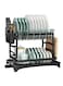 2 Tier Foldable Dish Drying Rack with Utensil Holder &amp; Cutting Board Holder &amp; Drainboard Tray, Rotatable Drainage System Scratch Resistant Frosted Baking Process Coatings, Large Black UK86279