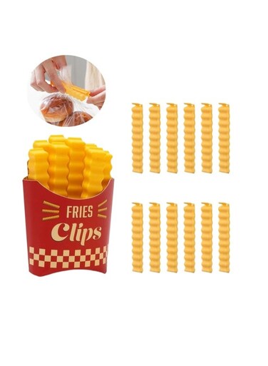 Set of 12 French Fries Shaped Bag Clips with Magnetic Storage Box, Securely Seal Bags and Packages to Keep Food Fresh, Practical Kitchen Accessories
