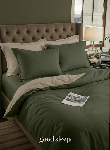 Sleep 6 Piece Set   Green   220 x 240 cm   King Size   Reversible Design   Includes Duvet Cover, Fitted bedsheet and Pillow Cases   Ultra-Soft &amp; Wrinkle-Free   Made in Dubai