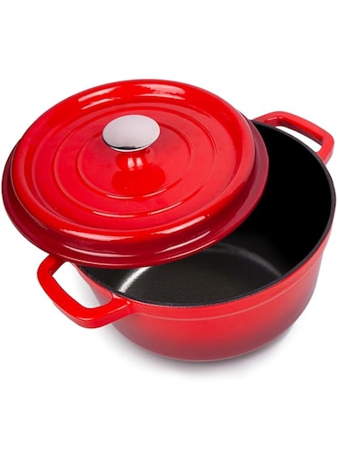 perforlld   Enameled Cast Iron Dutch Oven Pot 4 Quart - Red, Ideal for Cooking, Stewing, Frying, and Roasting