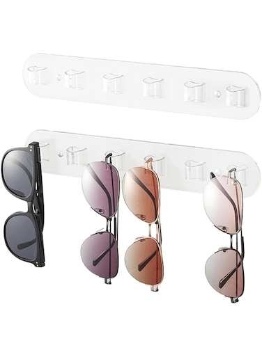 KASTWAVE Wall Glasses Holder, 2 Pack Acrylic Sunglasses Display with 6 Slots, Sunglass Organizer, Space Saving Hanging Sunglasses Storage for Hanging Multiple Eyeglasses, Transparent