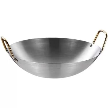 Model] Thickened Stainless Steel Wok, Commercial Double-Eared Large Wok, Double Handle, Uncoated, For Canteens And Els