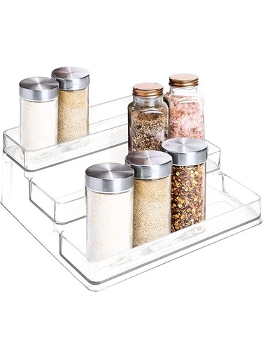 Angju 3-Tier Clear Glass Spice Rack Organizer for Kitchen, Bathroom, Bedroom, Office; Maximizes Storage Space; Easy Access Multi-Tier Design