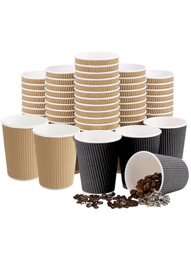Ay Cabron&trade; Pack 12oz 8oz 4oz   Insulated Ripple Triple Wall Paper With/Without Black/White Lids   Black/Brown To Go Premium Disposable Coffee Cups (BLACK, 12oz   100 PIECES)