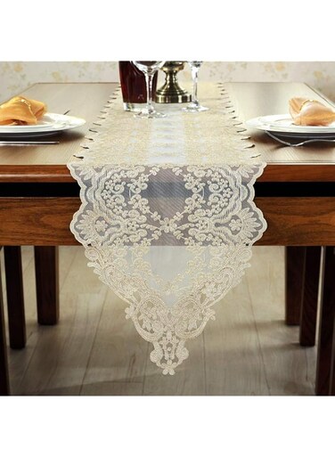 Popular Exquisite Embroidery Table Runner with Floral Pattern Decor Artistic Elegant Table Runners for Wedding Party Holiday Home Dinner Kitchen Tables (Gold, 30x250cm)
