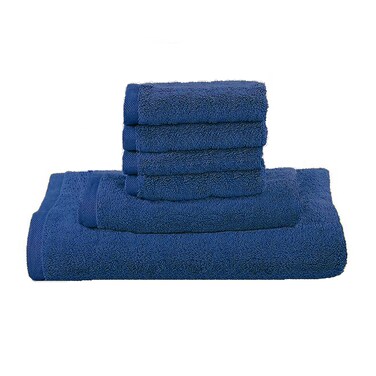 مجموعة مناشف مكونة من 6 قطع - 100% قطن 600 جرام لكل متر مربع، 1xمنشفة حمام (70x140 سم)، 1xمنشفة يد (45x75سم)، 4xمنشفة وجه (30x30سم)، شديدة الامتصاص ومتينة للغاية، اللون أزرق داكن
