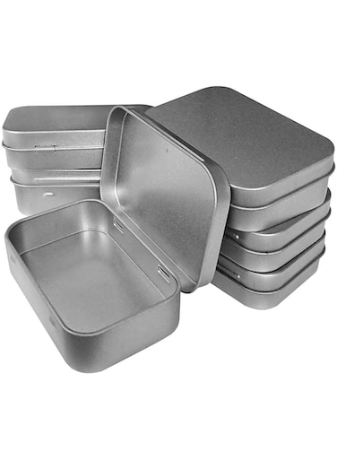 6 Pcs Metal Hinged Tin Box Container Mini Portable Small Storage Container Kit with Lid for Home Storage 3.7x2.3x0.8 Inch, Silver