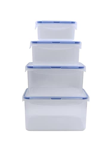 Royalford 4pcs Set of Food Storage Containers with Lid RF12630 Plastic Prep Containers Snap Locking Lids for Microwave Oven Fridge Dishwasher Safe 500ml, 1000ml, 2350ml, 3700ml Airtight Re-usable