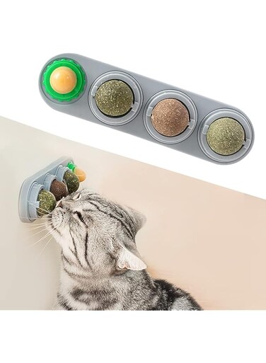 Potaroma 4 Catnip Silvervine Ball Toys, Extra Cat Energy Ball, Edible Cats Lick Kitten Chew, Teeth Cleaning Dental Wall Treats, Concentrated Flavor for All Breeds