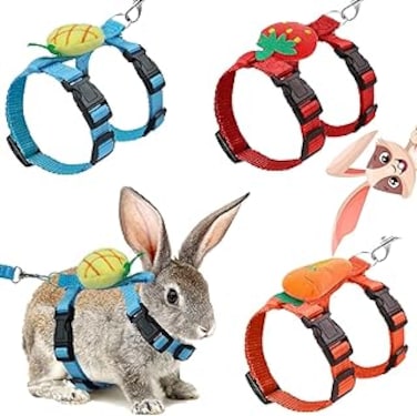 SANZEZ COOLive 3 Pieces Adjustable Rabbit Harness and Leash Bunny Harness Vest Ferret Leash with Decorations for Rabbit Kitten Puppy Pig and Small Pet Animals (Medium)