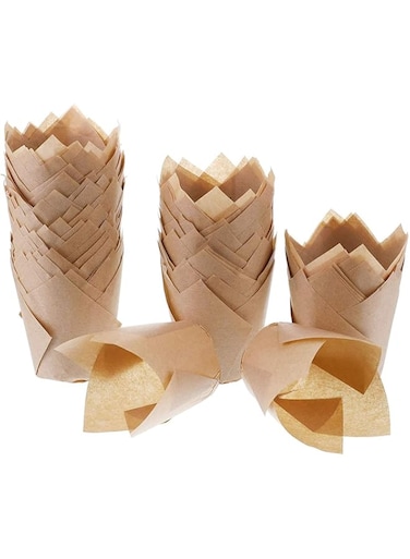 KASTWAVE 200 PCS Tulip Cupcake, Liners Baking Paper Cups Holders, Parchment Paper Greaseproof Muffin Tin Cups Cases Wrappers for Wedding Birthday Party Baby Shower, Standard Size (Natural)