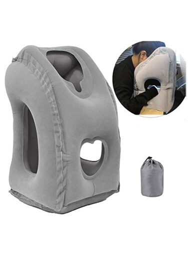 Inflatable Travel Pillow for Airplane, inflatable Neck Air Pillow for Sleeping to Avoid Neck and Shoulder Pain, Comfortably Support Head, Neck and Lumbar, Used for Airplane, Car, Bus and Office (Grey)