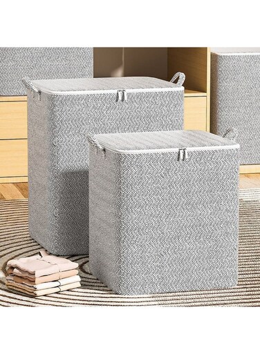 Storage Bins, 2 Pcs Foldable Nonwoven Storage Bags with Zipper and Handles for Clothing Blanket Bedding, Large Capacity Washable Clothes Storage Box for Closet Wardrobe (Grey, 150L)