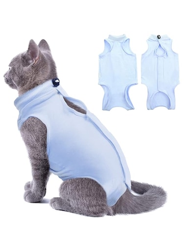 Cat Recovery Suit for Abdominal Wounds or Skin Diseases,Professional Breathable Surgical Recovery Suit,After Surgery Wear Anti Licking Wounds,E-collar Alternative for Cats and Dogs (M-Blue)
