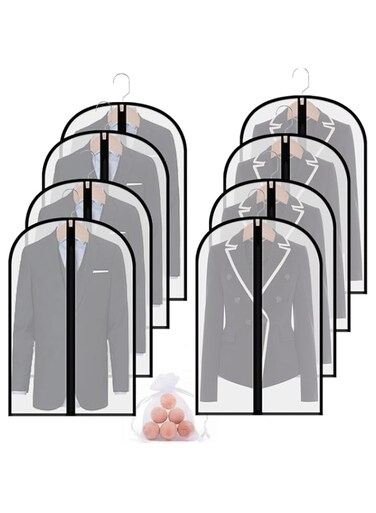 homeminda Suit Garment Bags 8packs 40in Clear Hanging Lightweight Breathable Dust Cover with Balls and Study Full Zipper for Storage Clothes and Travel
