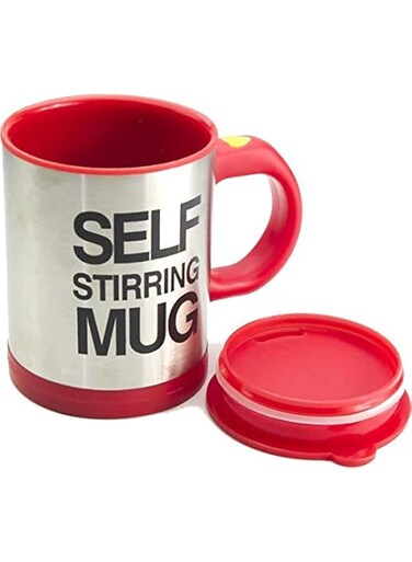 Self Auto Mixing Cup Stainless Steel Lazy Self Stirring Mug for Coffee tea Soup Red 400ml