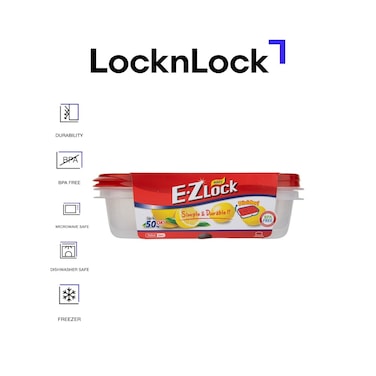 LocknLock EzLock 965ml Rectangular Food Storage Containers &ndash; Set of 2, Stackable &amp; Microwave-Safe