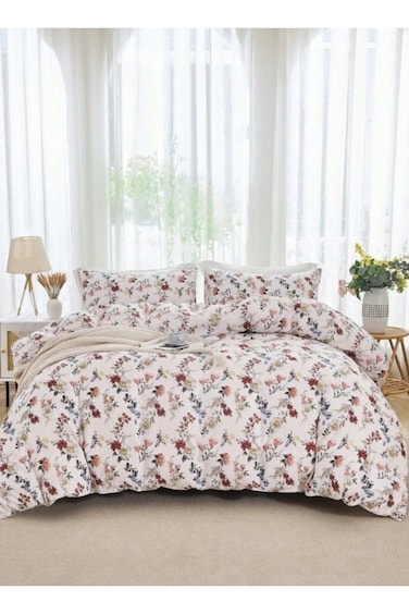Home Queen Size 6-piece Trendy Red Floral Duvet Cover Set, White Color 200*230cm.