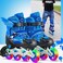 Blue Rollerblades Boys Teens Skating Shoes With Rainbow LED Wheels Inline Skates with Size 26 - 32 EU Adjustable Wings For Boys