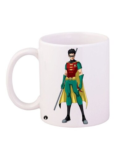 Robin Superhero Printed Coffee Mug White/Green/Yellow 11ounce