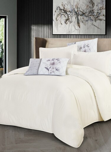 Duvet Set 4-Pcs Single Size Striped Microfiber Bed Set With 1 Duvet Cover Fits 100x200cm, 1 Fitted Sheet 1 Pillow Sham And 1 Pillowcase(Without Filler),Off white