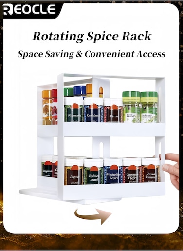 Rotating Spice Rack Organizer 2 tier Seasoning Holder Pull and Rotated Storage Cabinet Seasoning Storage Box Space Saving Storage Rack for Kitchen &amp; Bathroom &amp; Countertop