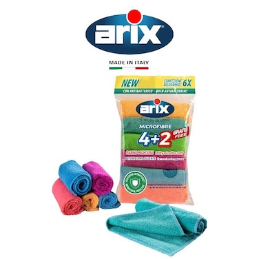 Arix Microfiber Cloth 6 pcs Value Pack with Antibacterial Treatment, Color-Coded Utility Cloths for Versatile and Hygienic Cleaning