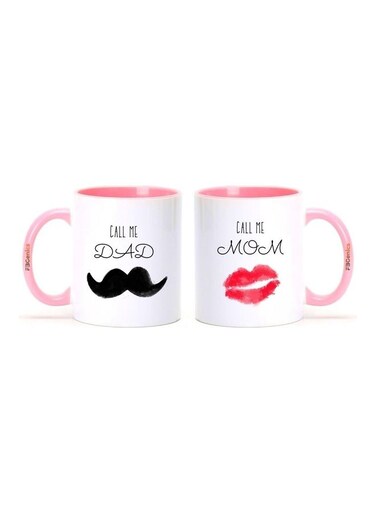 2-Piece Call Me Mom And Dad Printed Mug Set Pink/White/Black