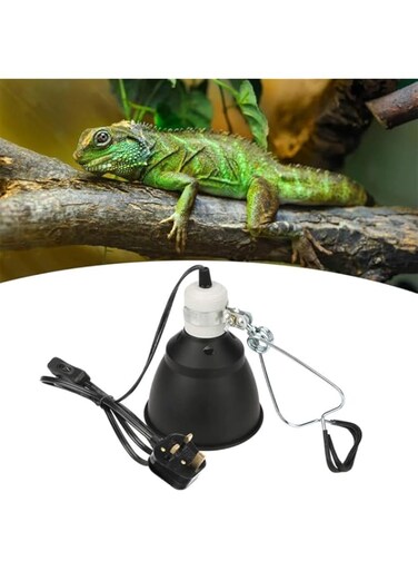 5.5inch Reptile Light Fixture, 300W Reptile Heat Lamp Holder Lampshade with Clip and UK Plug for E27 UVA/UVB Bulbs, Reptile Reflector Deep Dome Light Fixture Kit for Tortoise Lizard Snake Spider Chick