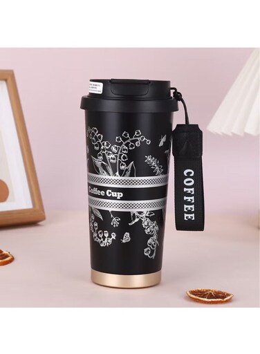 500ML/17oz Large Capacity Double-Walled Vacuum Insulated Stainless Steel Travel Coffee Mug with Lid and Straw