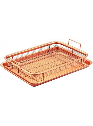 iMounTEK Crisper Tray Set Non Stick Cookie Sheet Tray Air Fry Pan Grill Basket Oven Dishwasher Safe Oil Free