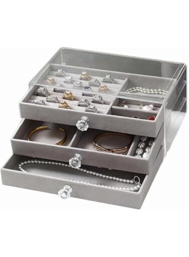 3-Tier Jewelry Organizer with Drawer - Rectangular Fabric Earring Holder, Dustproof Display Case for Home Decor, Ideal Gift for Halloween