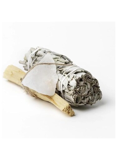 LAVERNE White Sage Smudge Stick with Clear Quartz Crystal, Traditional Cleansing Bundle